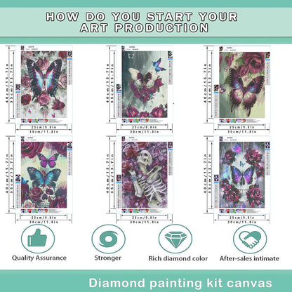 Leatrice Skull Diamond Painting Kits for Adults Butterfly Diamond Art Kits Gem Art Dots Paintings for Adults Full Drill Round Diamond Dots for Beginners DIY Home Wall Decor 11.8x15.7 Inches