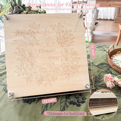 KAXYEW Large Flower Press Kit, 11"x11" Wooden Flowers Pressing Boards with Storage Bag, DIY Pressed Flowers Art - Fridge Magnet Bookmark Art Craftst Presservation Gifts for Flower Plant Lovers
