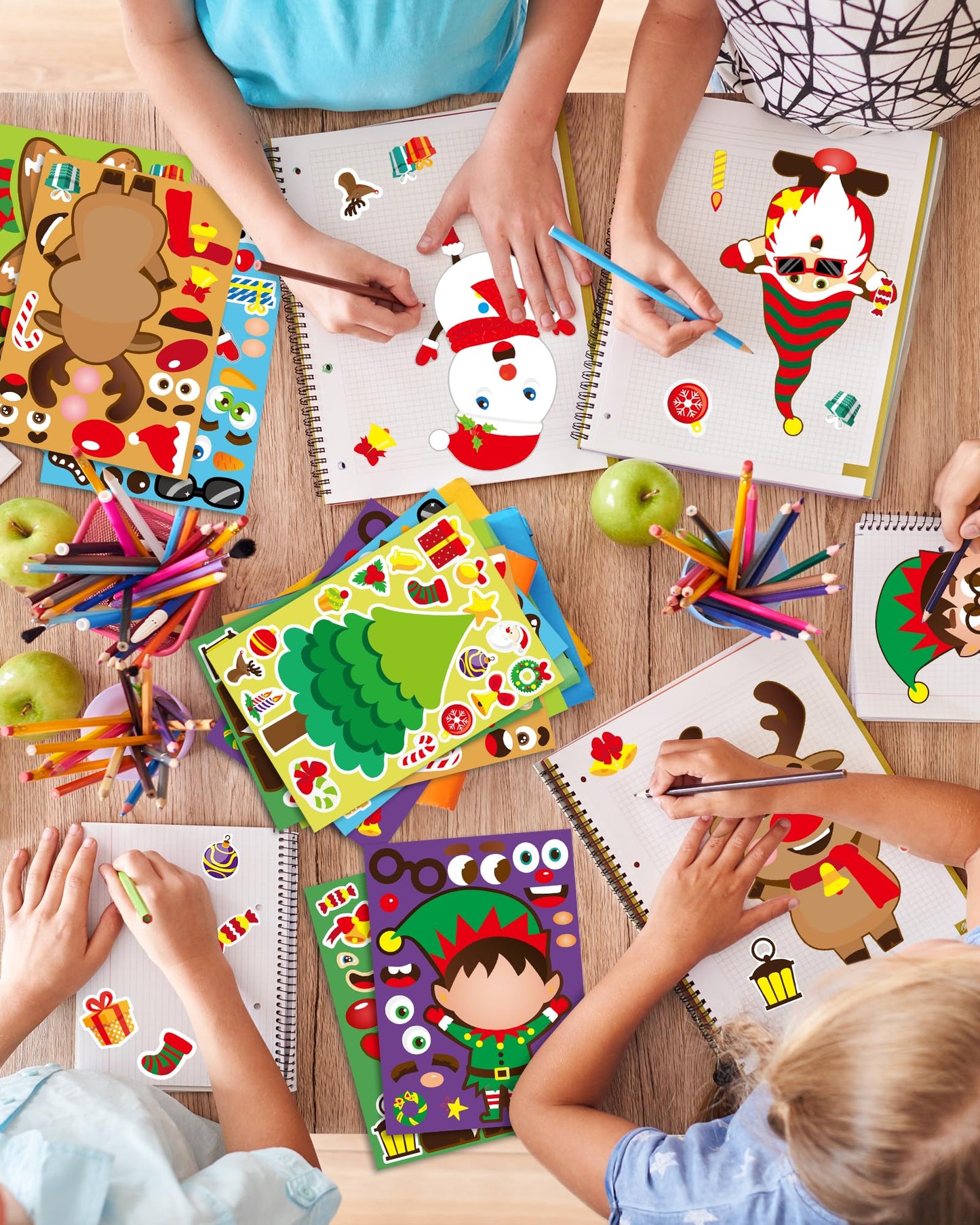 Oomloid 42 Sheets Christmas Party Favor Stickers for Kids, Christmas Goodie Bag Stocking Stuffers Face Stickers, Gifts Games Activities Holiday Sticker Crafts for Kids