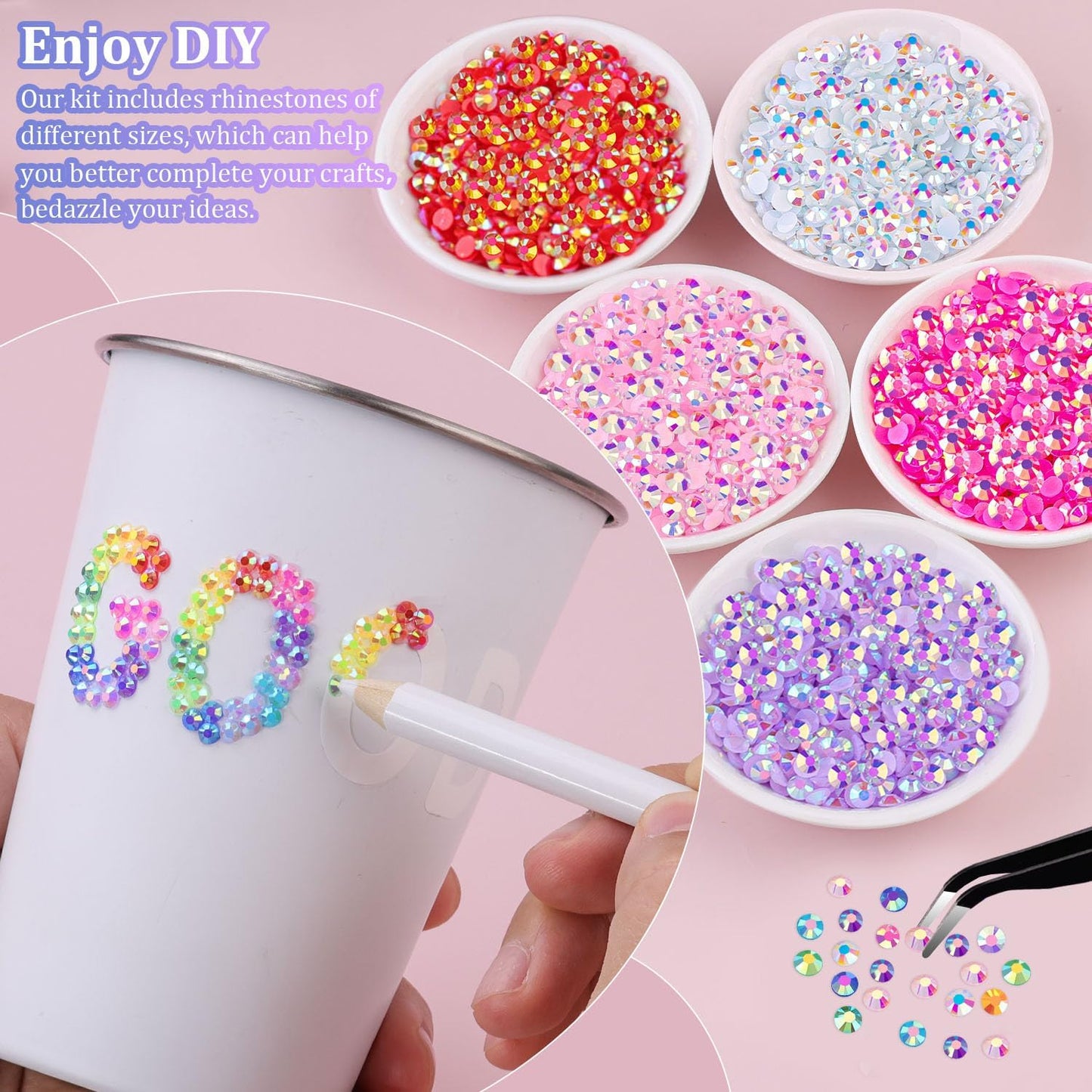 40000Pcs Resin Jelly Rhinestones for Bedazzling, 3mm Mixed-Color Flatback Gems for Diamond Art, Bedazzler Kit with 1Pcs 10ml B7000 Jewelry Glue for Crafting Crafts Book Shoes Nail Art