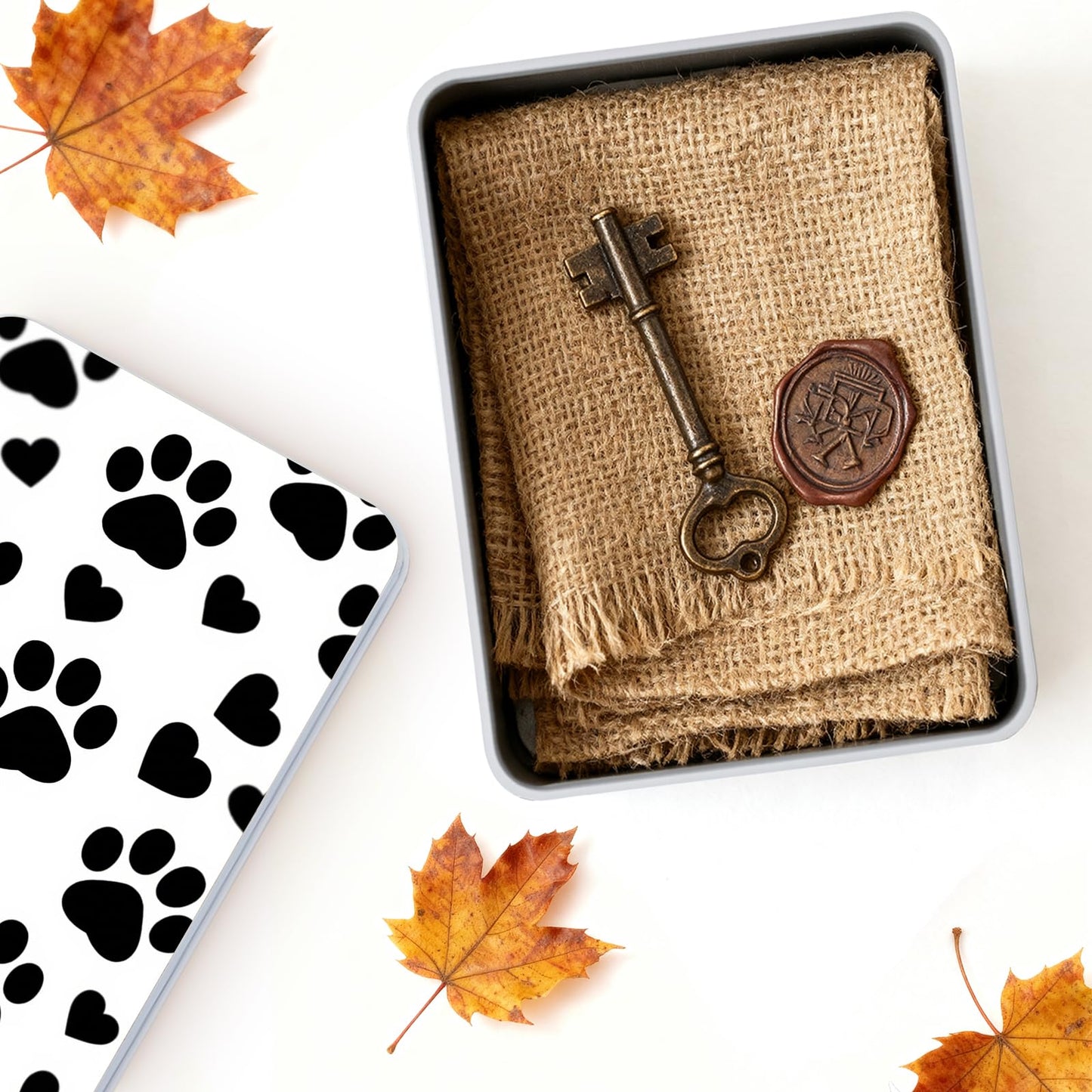 VOGDMKJG Large Metal Tins Box-7.1” x4.7”x2“ Rectangular Empty Storage Box With Lid Decorative Organizer Storage Tin Case For Office/Cookie/Candy/Jewelry/Photo/Letter Black Dog Paw