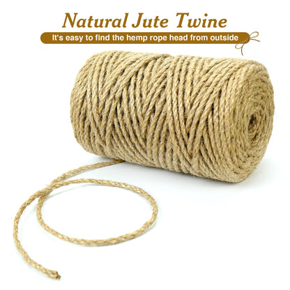 6mm*164 Feet Natural Jute Twine String DIY Home Decor,6mm Thick 12-Strand Jute Twine for Crafting Gift Wrapping Packing Gardening Crochet Knitting Macrame Decor,Brown Rope for Refurbish Cat Tree