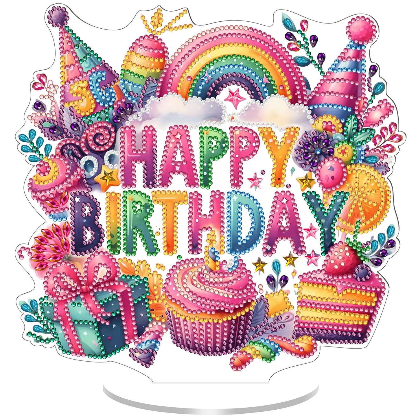 VODAPYC Birthday Party Diamond Art Tabletop Painting Kit, DIY Stand Up Double Sided Special Shaped Diamond Painting Desktop Ornament (Birthday Gift-2)