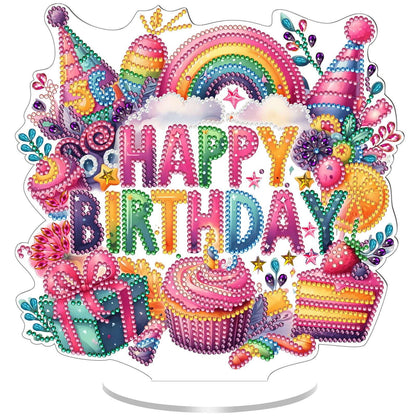 VODAPYC Birthday Party Diamond Art Tabletop Painting Kit, DIY Stand Up Double Sided Special Shaped Diamond Painting Desktop Ornament (Birthday Gift-2)