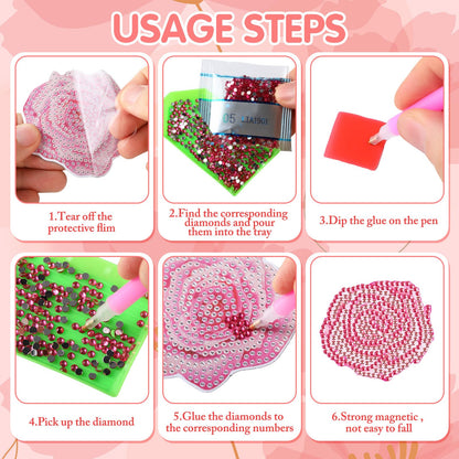 Copkim 30 Pcs Diamond Art Magnets Refrigerator Easy Art Kits Fridge Diamond Painting Magnets Stickers for Adults DIY Home Decors Flower Butterfly(Pink Flower)