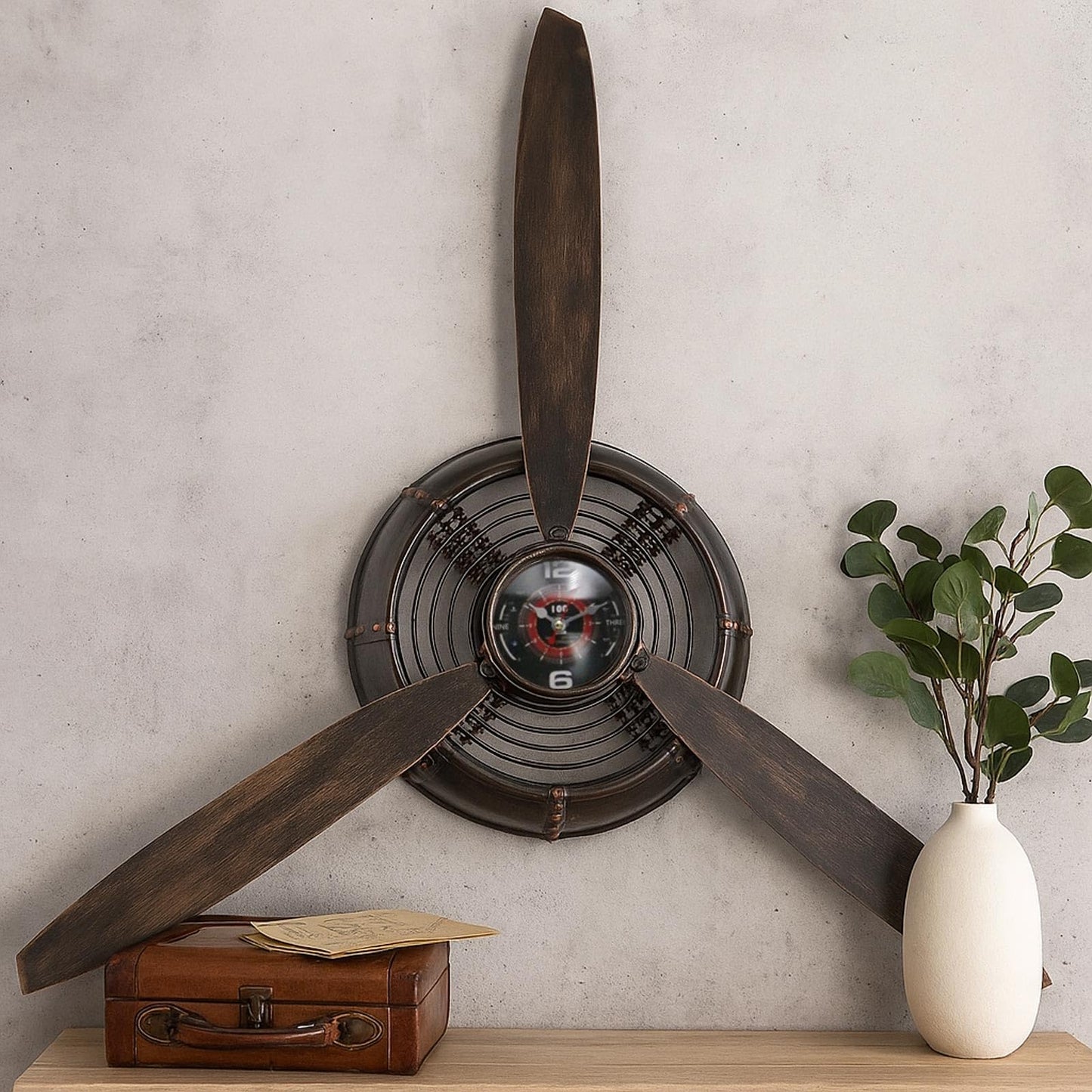 GLOWMIRTH Airplane Propeller Wall Decor,Aviation Decor,Pilot Gifts, Steampunk Clock,Man Cave Clock, Wall Art for Office Bedroom,Battery Operated,Brown