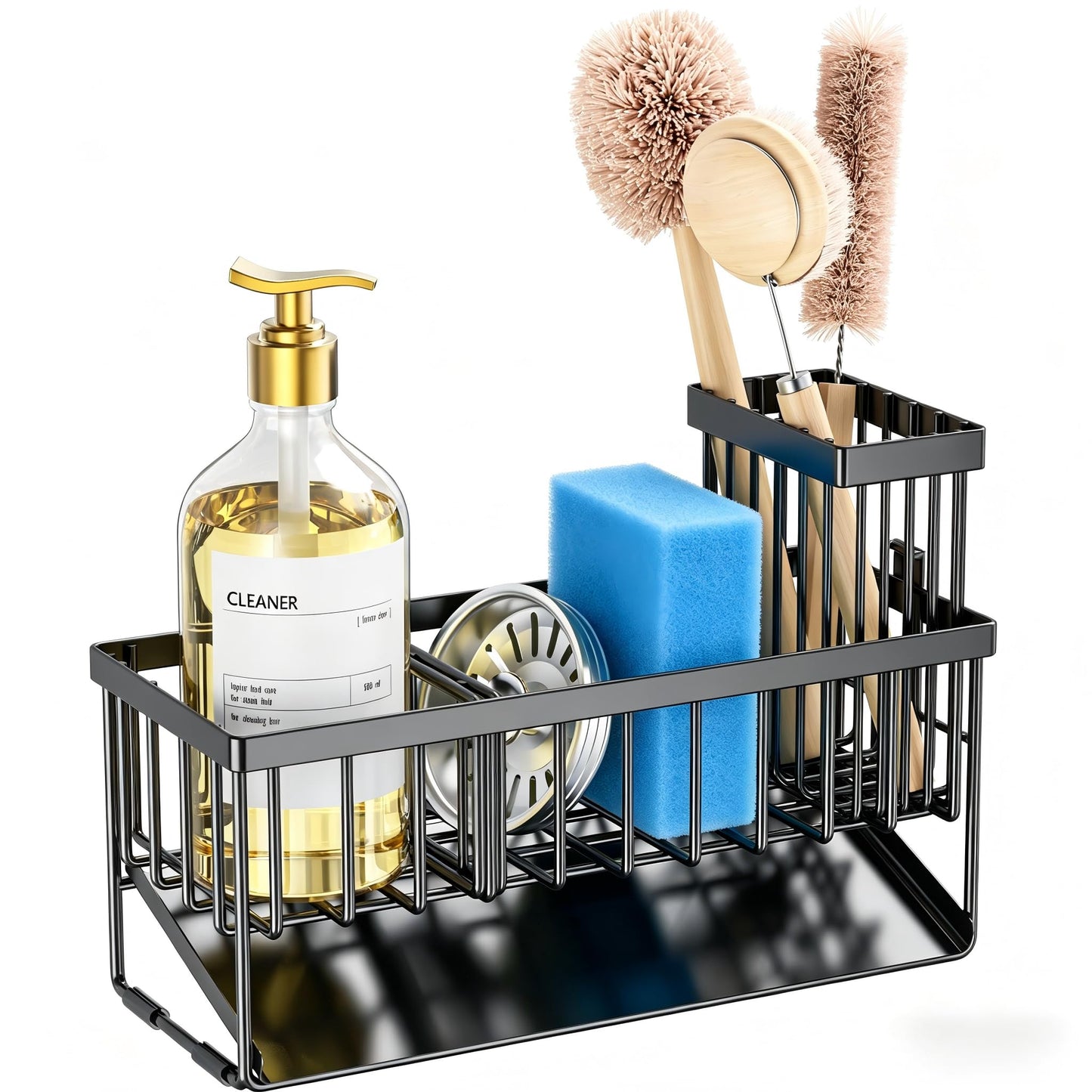 Cisily Sink Caddy Sponge Holder for Kitchen with Brush Holder and Stainless Steel Self Drain Tray, Rustproof Kitchen Sink Organizer for Sponge, Soap Dispenser Storage Accessories