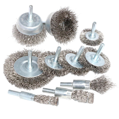 Hiqalty 10PCS Stainless Steel Wire Wheel Brush Set,Cup Wire Brush for Drill with 1/4 Inch Shank, Wire Brushes for Cleaning Rust Removal, Corrosion & Scrub Surfaces