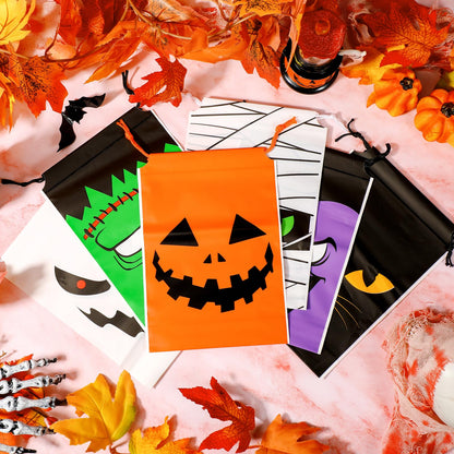 Sanwuta 60 Pcs Halloween Drawstring Treat Bags Reusable Trick or Goody Candy Drawstring Bags Halloween Party Favors Bulk for Trick or Goody Party Favors Supplies