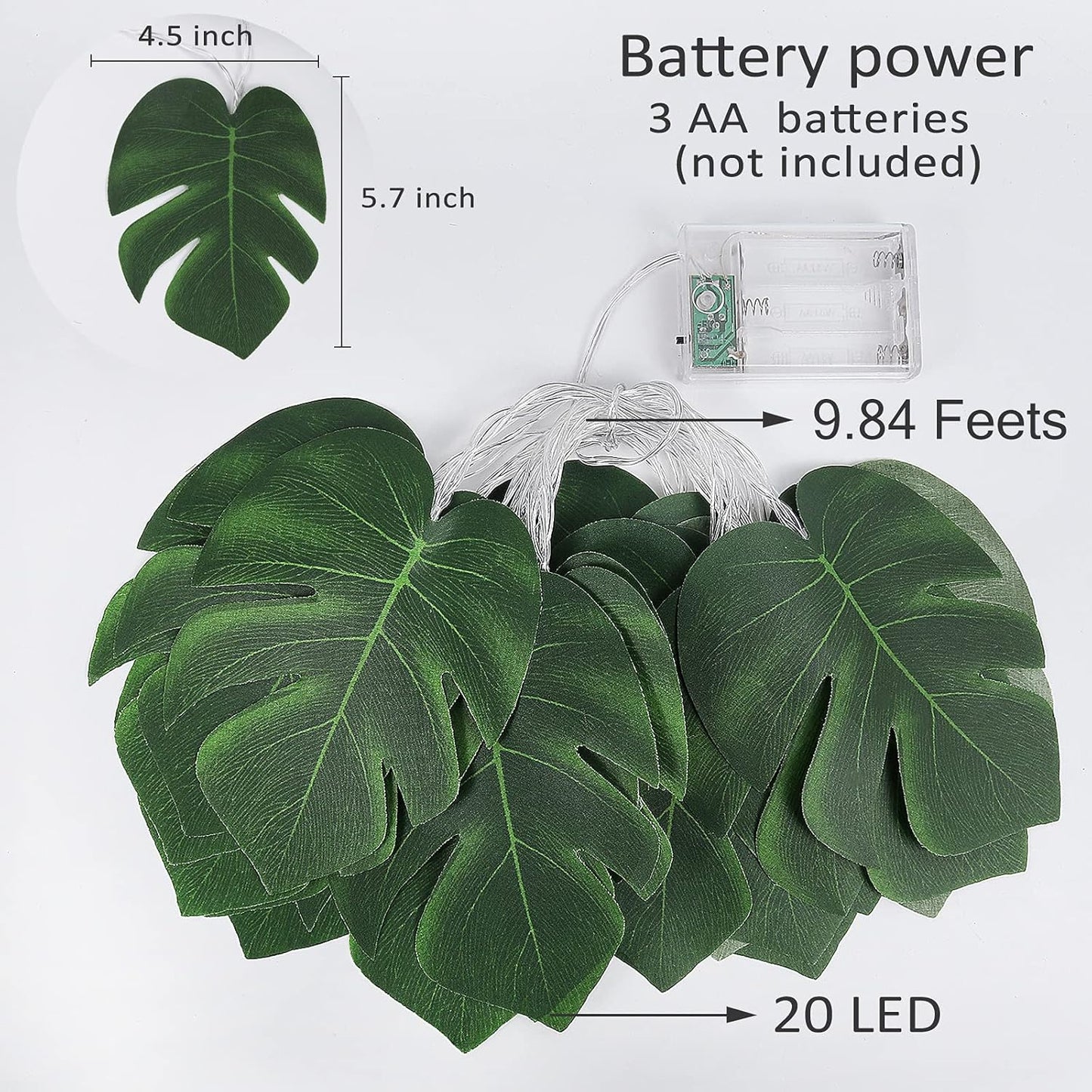 20LED Greenery,Summer RECUTMS Monstera Leaf String Lights, Tropical Artificial Rattan Palm Leaves Wall Hanging Vine