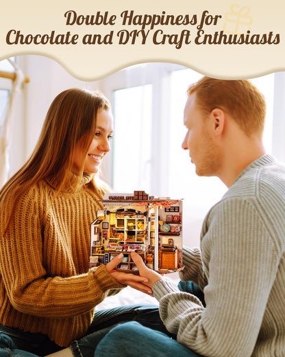 Rolife DIY Miniature House Kit Henry's Chocolate Shop, Tiny House Book Nook for Bookshelf Decor, 3D Puzzles Model Building Kits for Teens, Birthday Gifts/Craft Kits for Girls Boys (Henry's Chocolate)