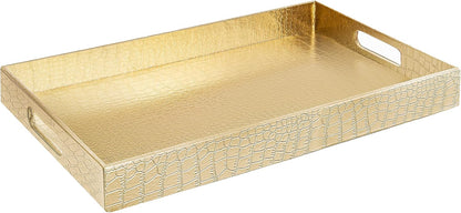 17.5"x12" Home Redefined Gold Glossy Crocodile Faux Leather Serving Tray Beautiful Modern Elegant Decorative Tray