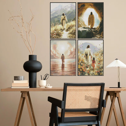 Sitsink Jesus Diamond Art Kits for Adults - Full Drill Jesus Walking on Ocean Beach Christian Diamond Painting, 5D Gem Art Canvas Set Religious Christ Holiday Gifts for Women (4 Sheets)