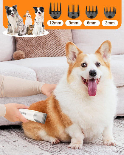 Dog Vacuum Grooming Kit for Shedding: Professional Hair Clippers Pet Groomer - Strong Suction Cleaner Deshedding Tool Fur Brush Attachment Trimmer for Home Cat (Deep White)