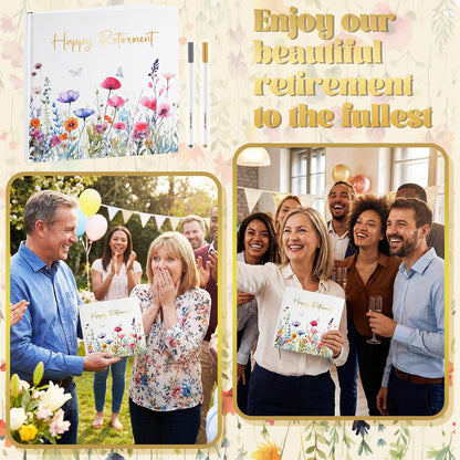 Resholder 2026 Retirement Guest Book with 2 Markers 8.7'' Square Hardcover Blank Guest Photo Signing Memory Book Happy Retirement Gift Party Supplies for Women Men Teacher Grad Decor (White,Floral)