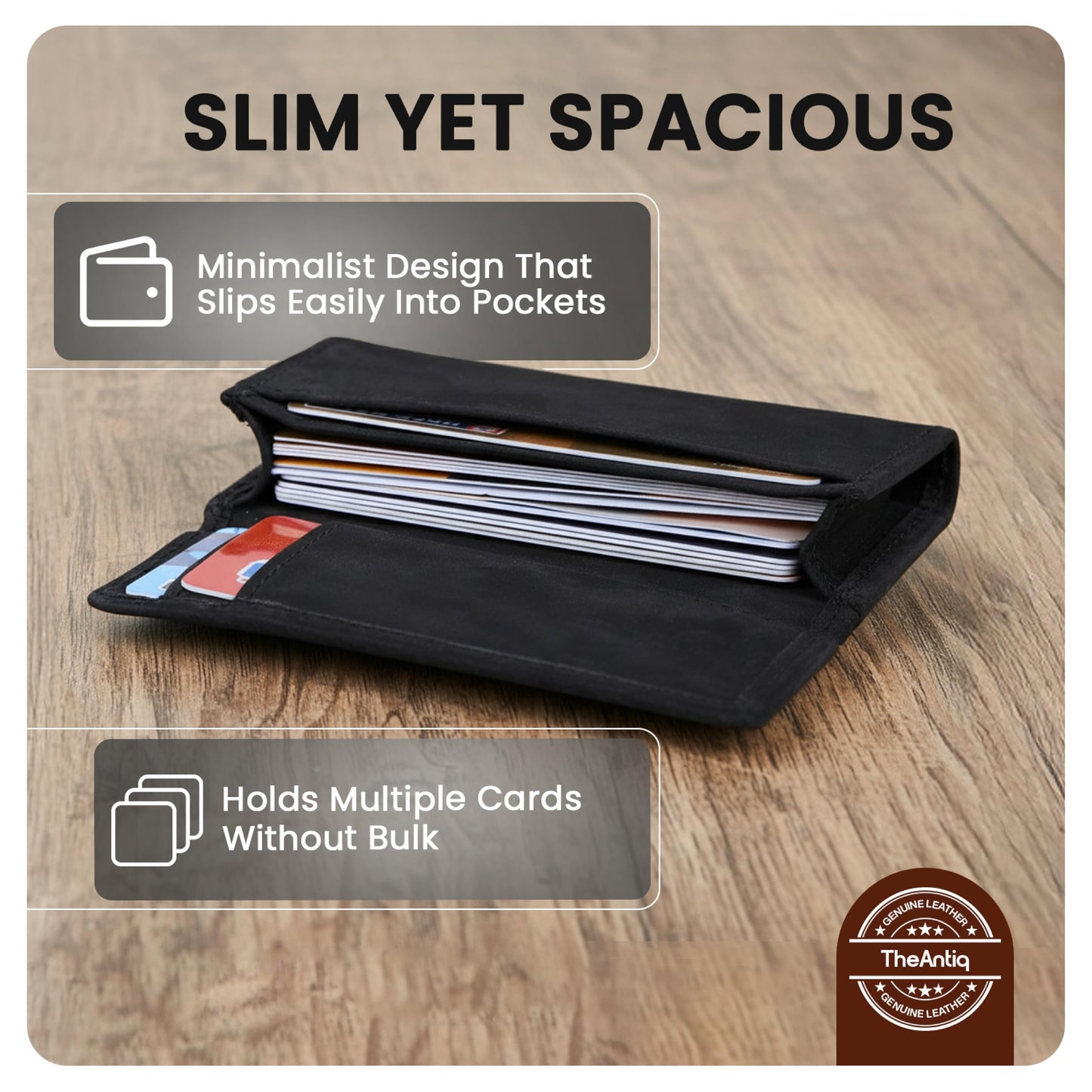TheAntiq Premium Leather Card Wallet, RFID Blocking Expandable Business Card Case, Bifold Card Holder for Men and Women, Men's Purse, Wallet for Men (Business Card Wallet, Black)