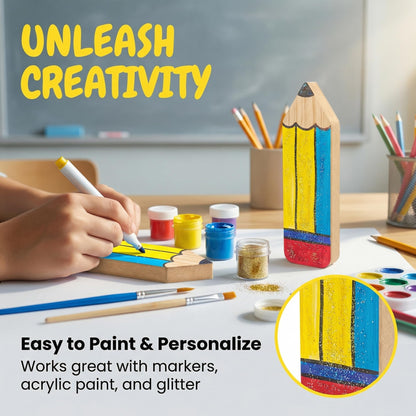 12 Pcs Pencil Shaped Wooden Cutouts Unfinished Pencil Shaped Table Signs Back to School Table Decor for First Day of School Classroom Office Party Decor DIY Art Craft, 4.7 Inches
