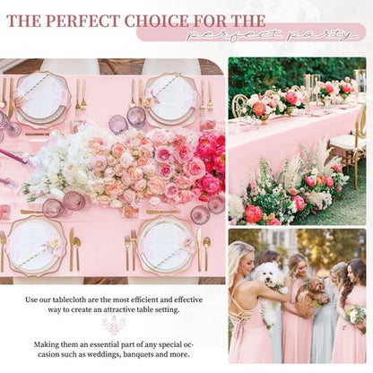 12 Pack Pink Rectangle Tablecloths for 6 Foot Tables 60 x102 inch,Waterproof Pink Table Clothes in Bulk for Wedding,Polyester Stain Resistant Washable Rectangle Table Cover for Party Buffet Camping