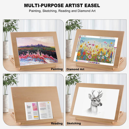 Tabletop Easel for Painting, 24.88"x17.28" Extra Large Adjustable Beechwood Drawing Board, Art Easel for Painting Sketching and Display Stand, Ideal for Diamond Art