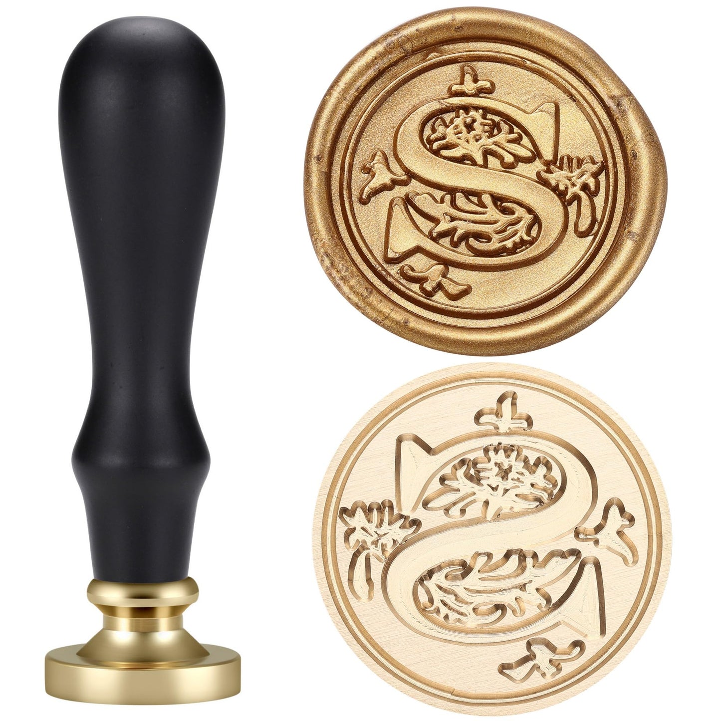 Yoption Traditional Initial Alphabet Wax Seal Stamp with 120 Antique Gold Wax Seal Beads Kit for Wedding Engagement Party Invitation Envelope Christmas Gift Wrap - Letter S