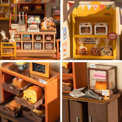 Rolife DIY Miniature Doll House Kit, Build Becka's Bakery Diorama House Building Set with LED Room Hobby Craft for Aduls Uniue Gifts for Adults