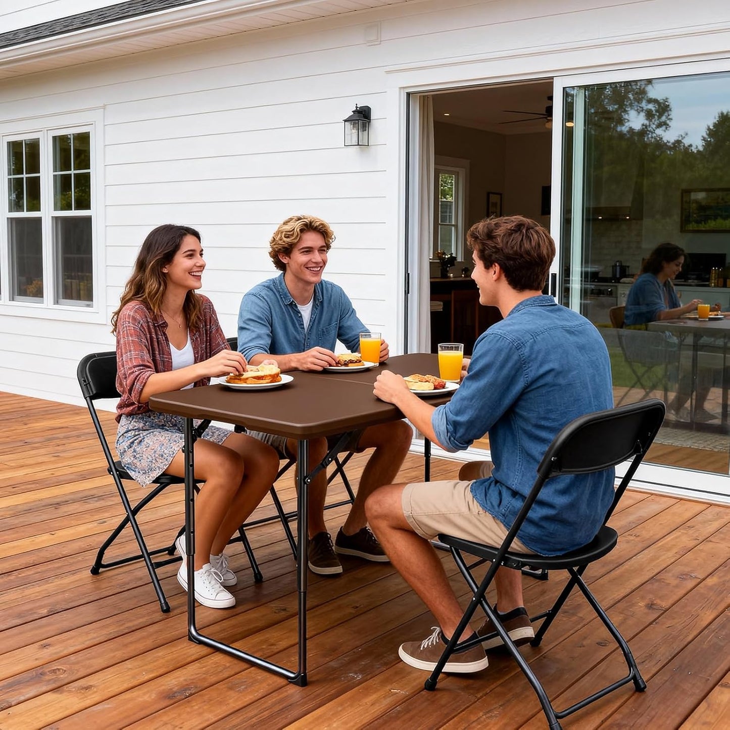 48" 24" Folding Table x - Heavy Duty Fold-in-Half Plastic Table with Adjustable Height, Portable Utility Tables