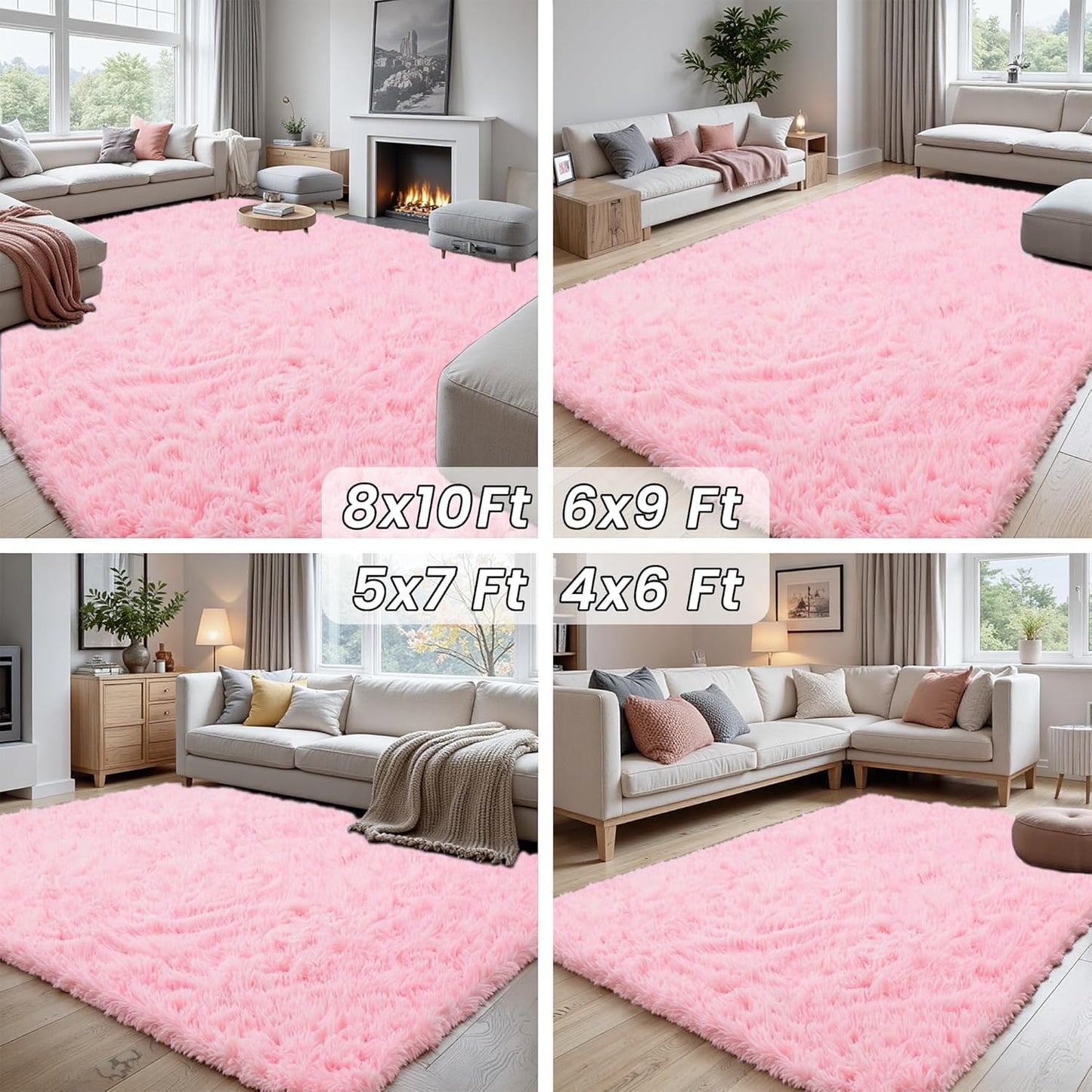 5x7 Area Rugs for Living Room Rug: Soft Fluffy Shag Light Pink Rugs for Bedroom, Non-Slip Large Fuzzy Plush Rug Indoor