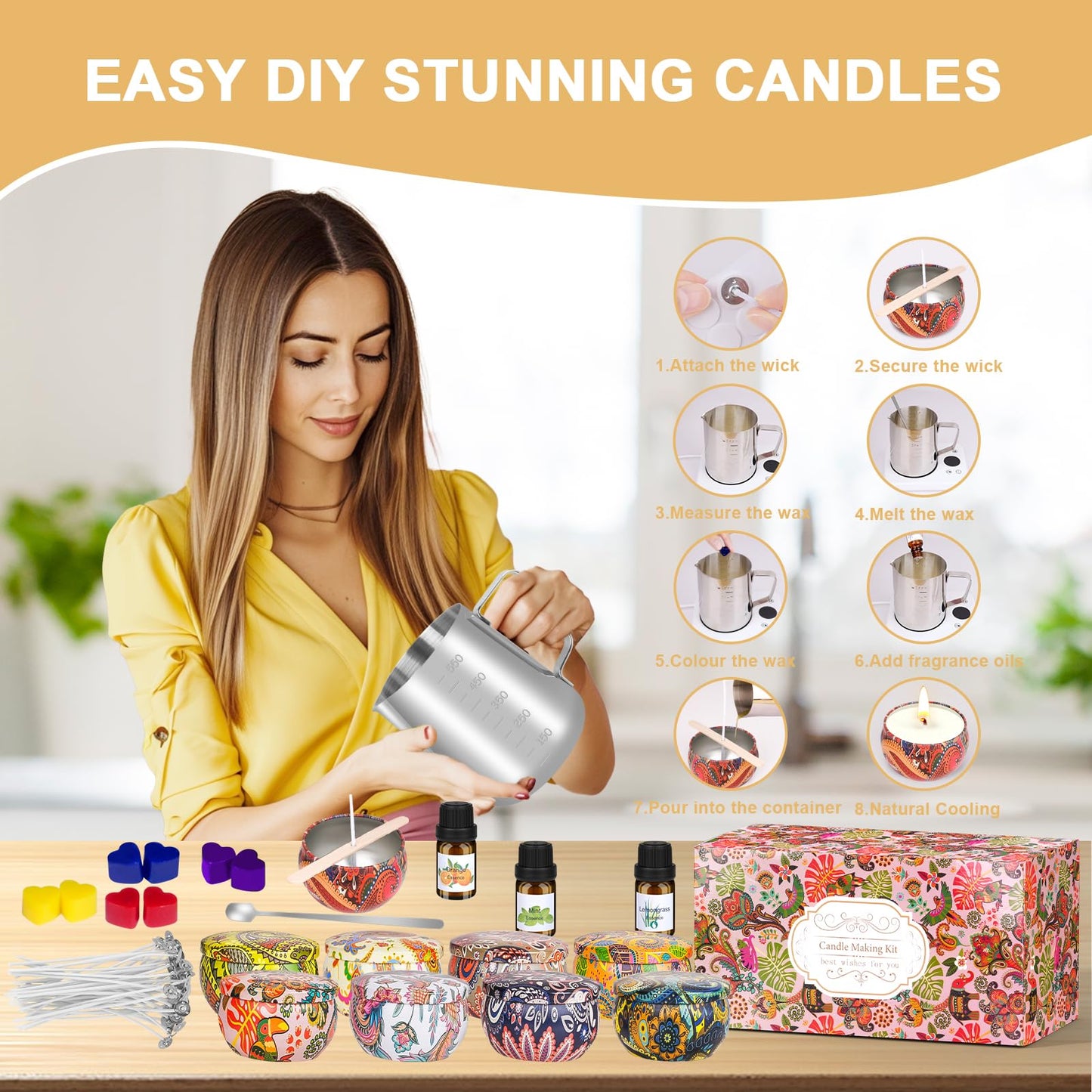 Trulloyoo Candle Making Kit for Adult, DIY Candle Making Supplies Include Soy Wax, Wicks, Candle Tins, Essential Oils, Dyes, DIY Arts & Crafts Gift, Beginners, Adults