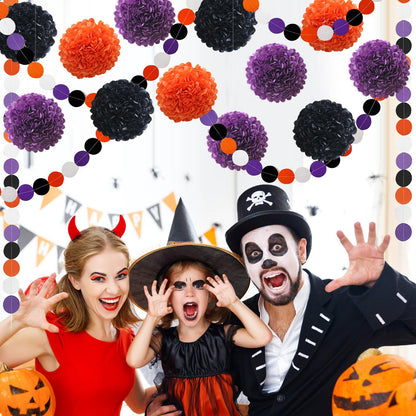 Halloween Decorations Party Black Purple Orange Tissue Paper Pom Poms Polka Dot Garlands for Halloween Baby Shower Classroom 18 pcs