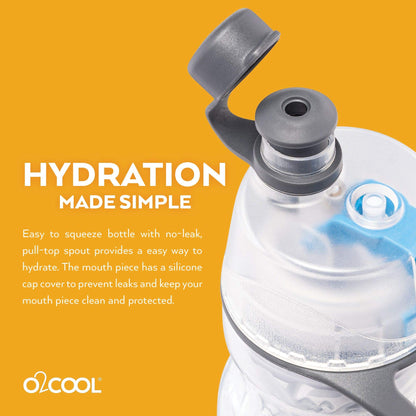 O2COOL Arctic Squeeze Mist 'N Sip Insulated Bottle w/Silicone Spout Cover And Locking Misting Function - 20 oz, Crackle Blue