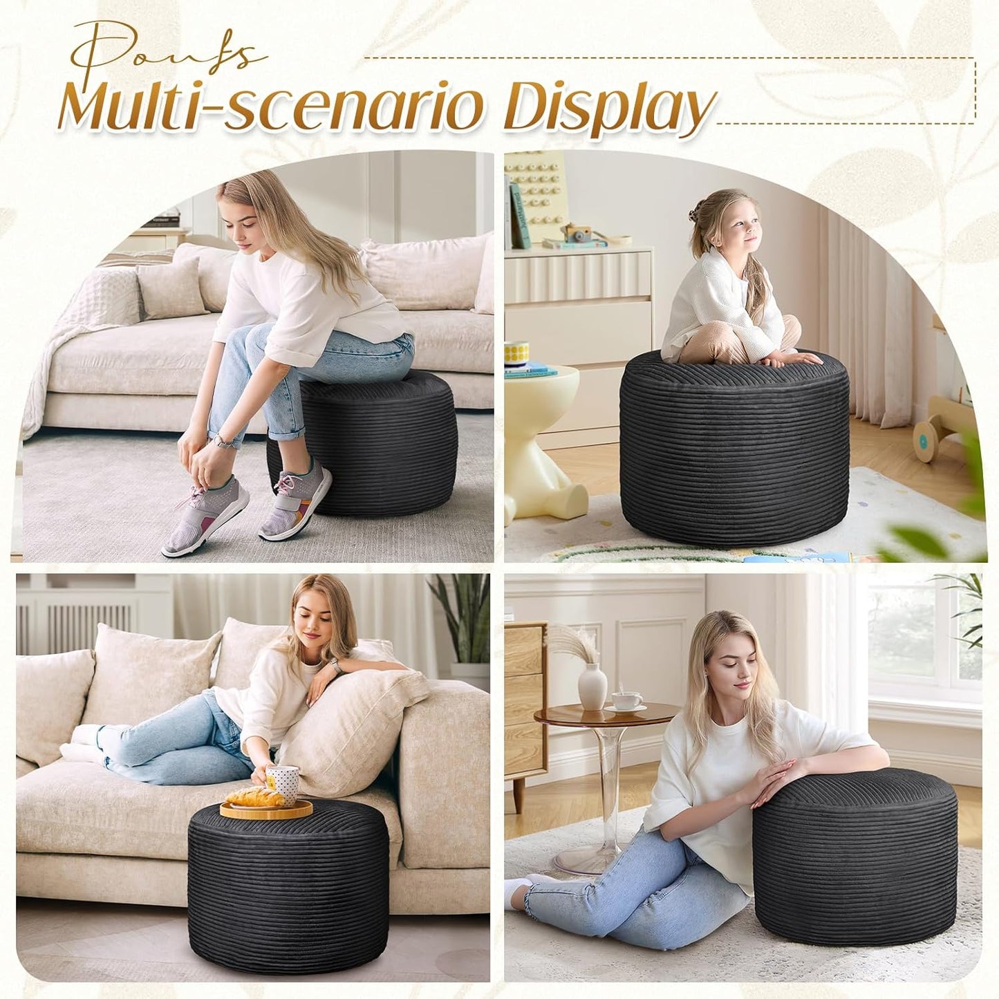 AS AWESLING Plush Round Ottoman Foot Rest - Dual Size Comfort for Living Room