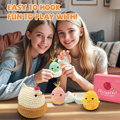 SGIBYN Crochet Kit for Beginners with Step-by-Step Video Tutorials, Starter Crochet Chicken Animals Kit for Women Teens, Handcraft Amigurumi Knitting Kits(Chicken Family)