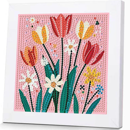 Pxzcrypha Flowers Diamond Art Kits for Kids with Frame,Flowers Diamond Art Painting for Kids, Gem Art Kits for Kids 8-12 for Gift Home Wall Decor (7x7inch)