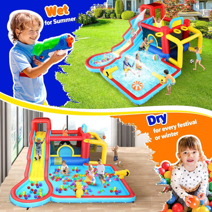 AKEYDIY Water Slide Bounce House,13×12.5ft Waterfall Waves Mega Water Slides Park |Inflatable Water Slide for Big Kids 8-12 &3-10,Large Pool,Blow Up Water Slide for Kids Backyard Outdoor