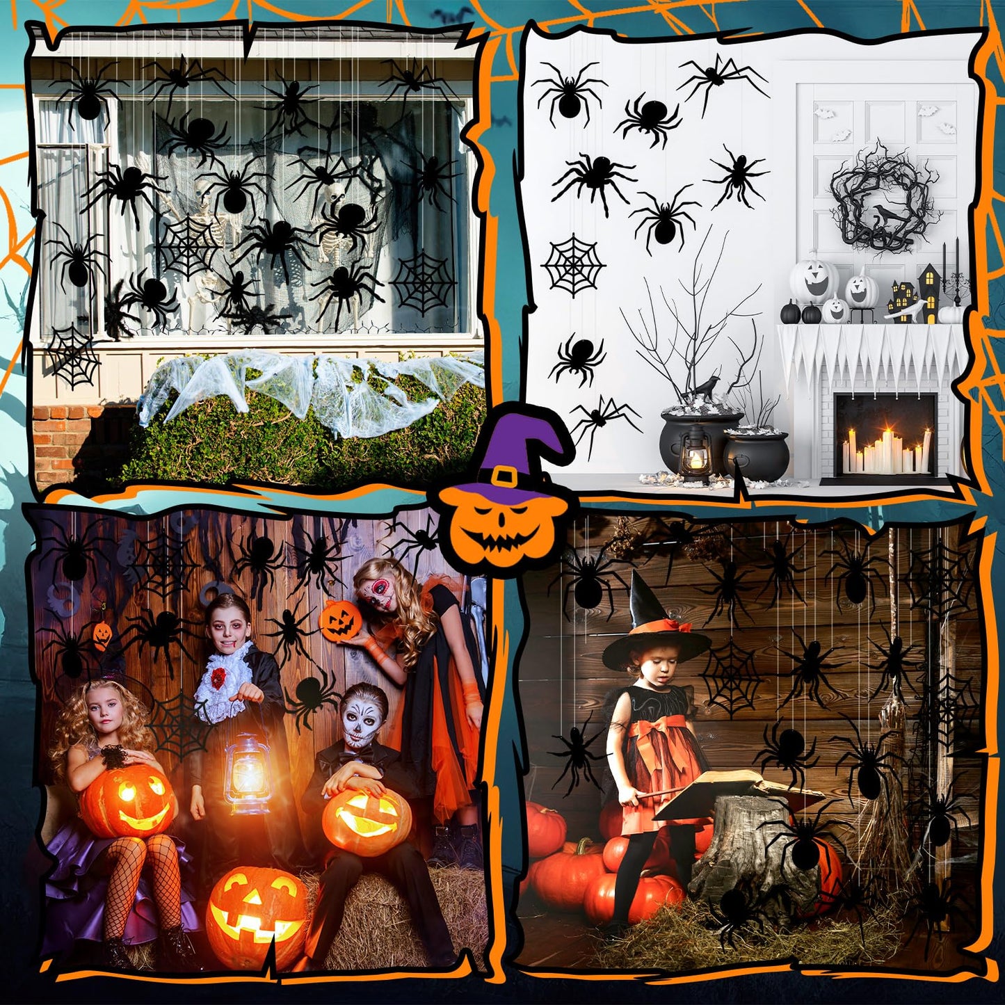 Sintuff 24 Pcs Halloween Spiders Hanging Decoration - Outdoor Spiders Webs Plastic Decor for Tree, Porch, Yard