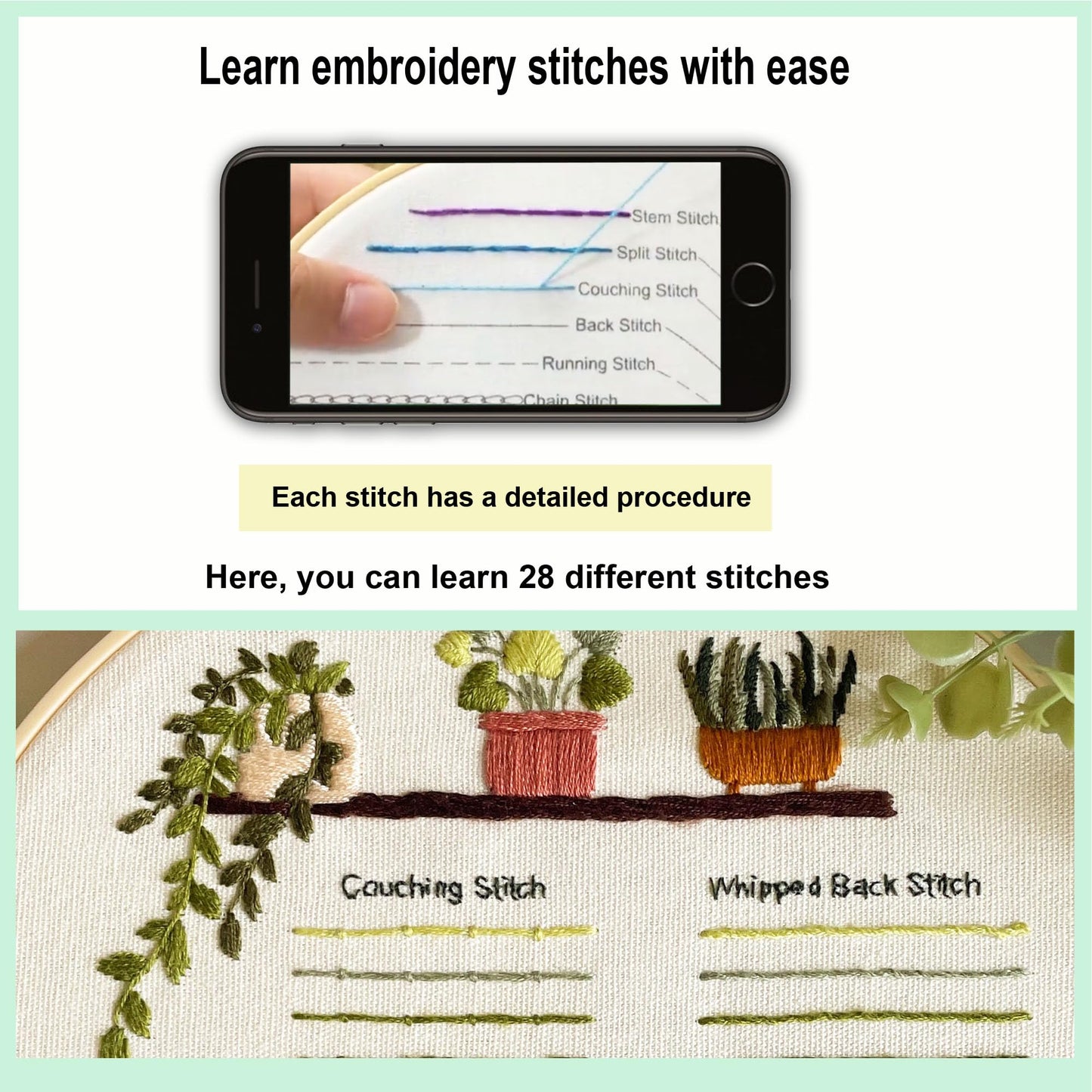 Myfilicity Embroidery Beginners Stitch Practice kit, 3 Embroidery Starter Kits, Learn 30 Different Stitching Techniques for Craft Enthusiasts to Hand-Stitch Fabric and Learn Embroidery Skills…