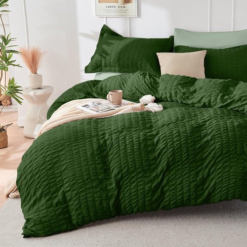 HYMOKEGE Queen Comforter Set - All Season Luxury 7-Piece Bedding in Dark Green/Sage Green