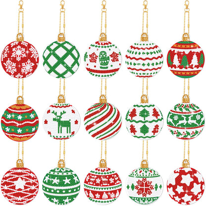 Yuxung 15 Pcs Christmas Diamond DIY Keychain 5D DIY Xmas Diamond Art Kit Hanging Decor Ornament Double Side Diamond Art Christmas Ornament for Art Christmas Craft(Classic)