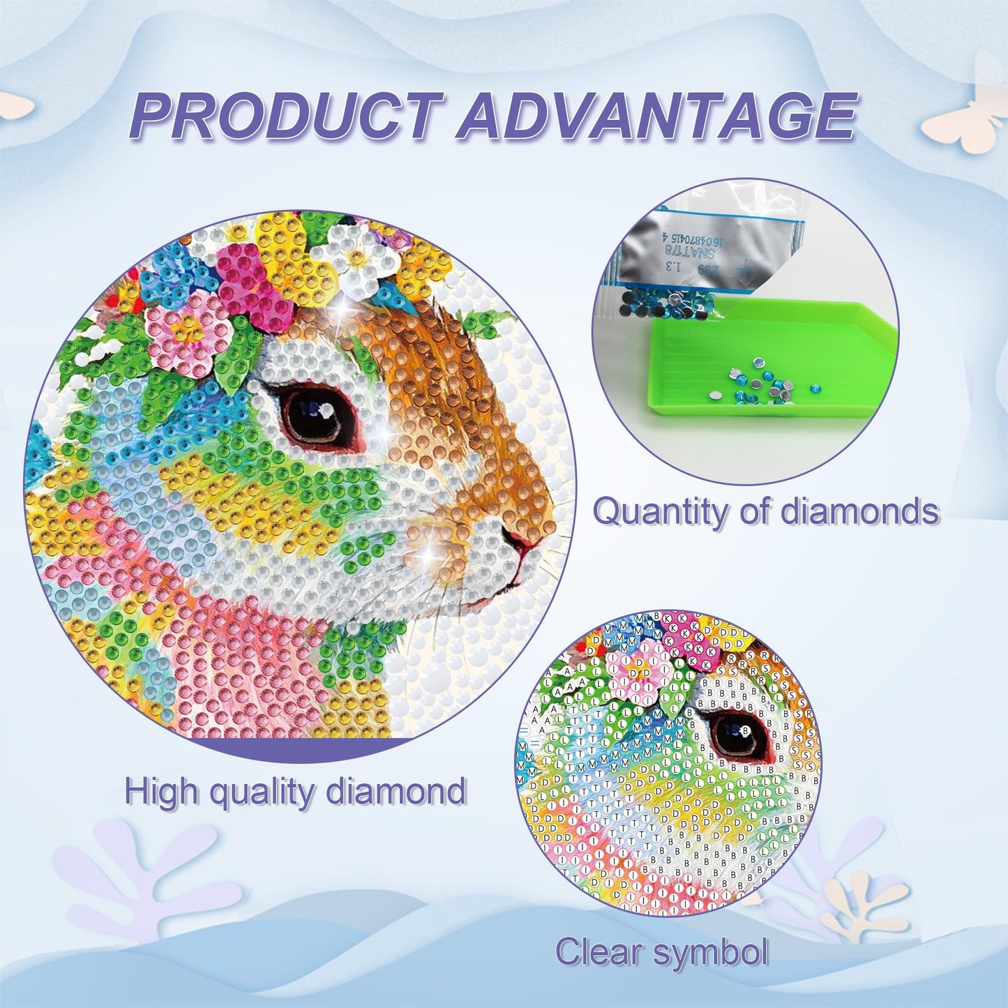 lesaonsy Animal Diamond Painting Kit for Kids, 4-Pack Set Diamond Art Kits for Boys & Girls, Gem Art DIY Craft -Dog, Lamb, Bunny, Giraffe
