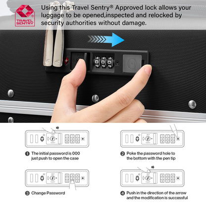 Hanke 28 Inch Checked Luggage with Cup Holder and USB Ports, Top Opening Hard Shell Suitcase with Wheels, Aluminum Frame Large Trunk Luggage with Foldable Divider & TSA Lock for Travel, Jet Black