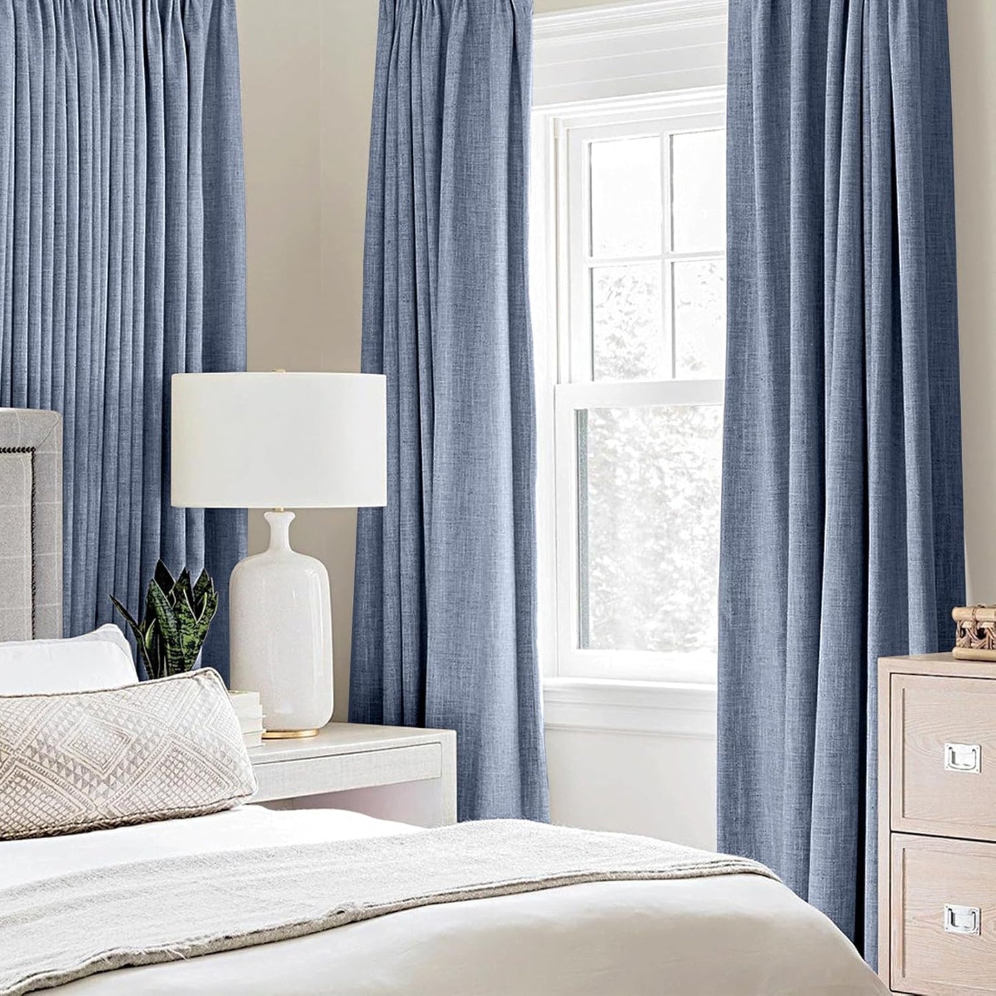 MIULEE Blackout Curtains - 100% Thermal Insulated Linen Texture - Stone Blue, 52x120 Inch (2 Panels)