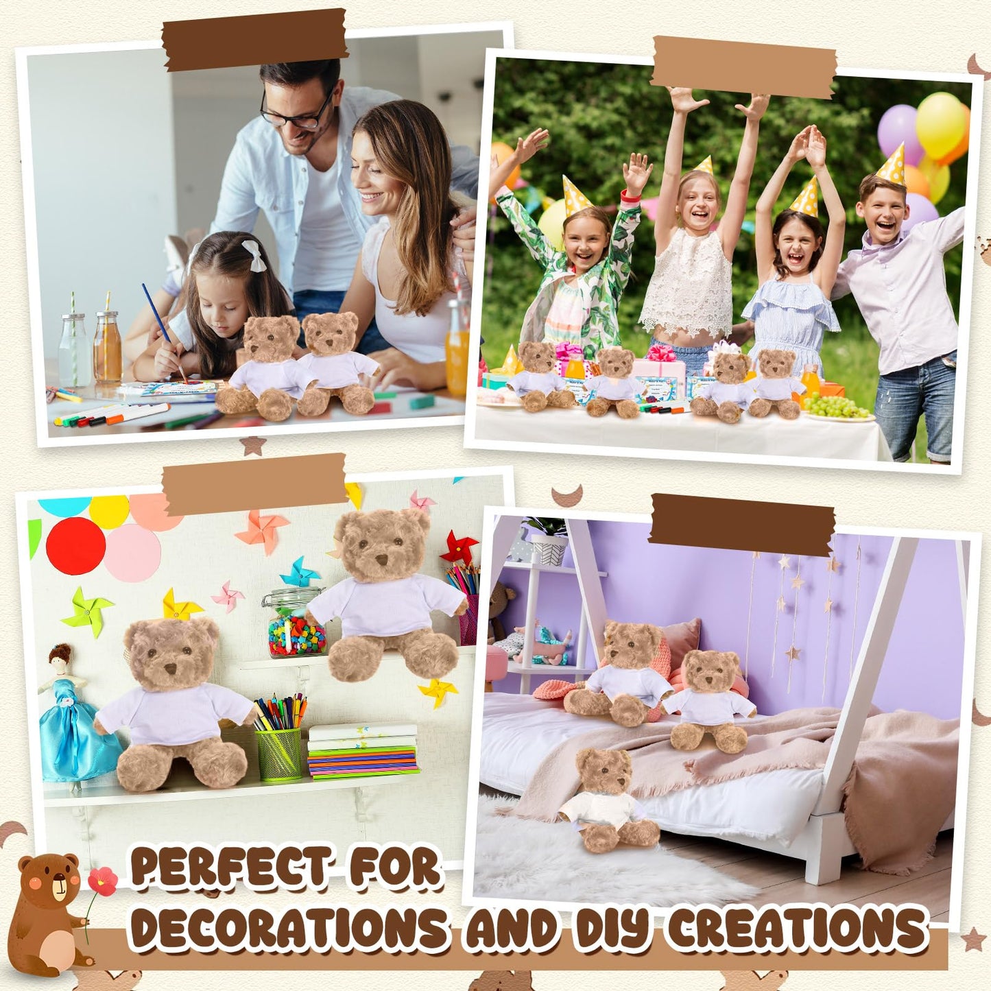 Blueweenly 20 Pcs 5 Set Graduation Make Your Own Stuffed Animal Teddy Bear Kit Including 5 9.84 Inches Velvet Animal with T Shirts and Markers for Graduates DIY Craft Gift(Khaki,Bear)