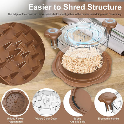 Skiennix Chicken Shredder - Ergonomic Meat Shredding Tool with Brush & Fork | BPA-Free, Brown