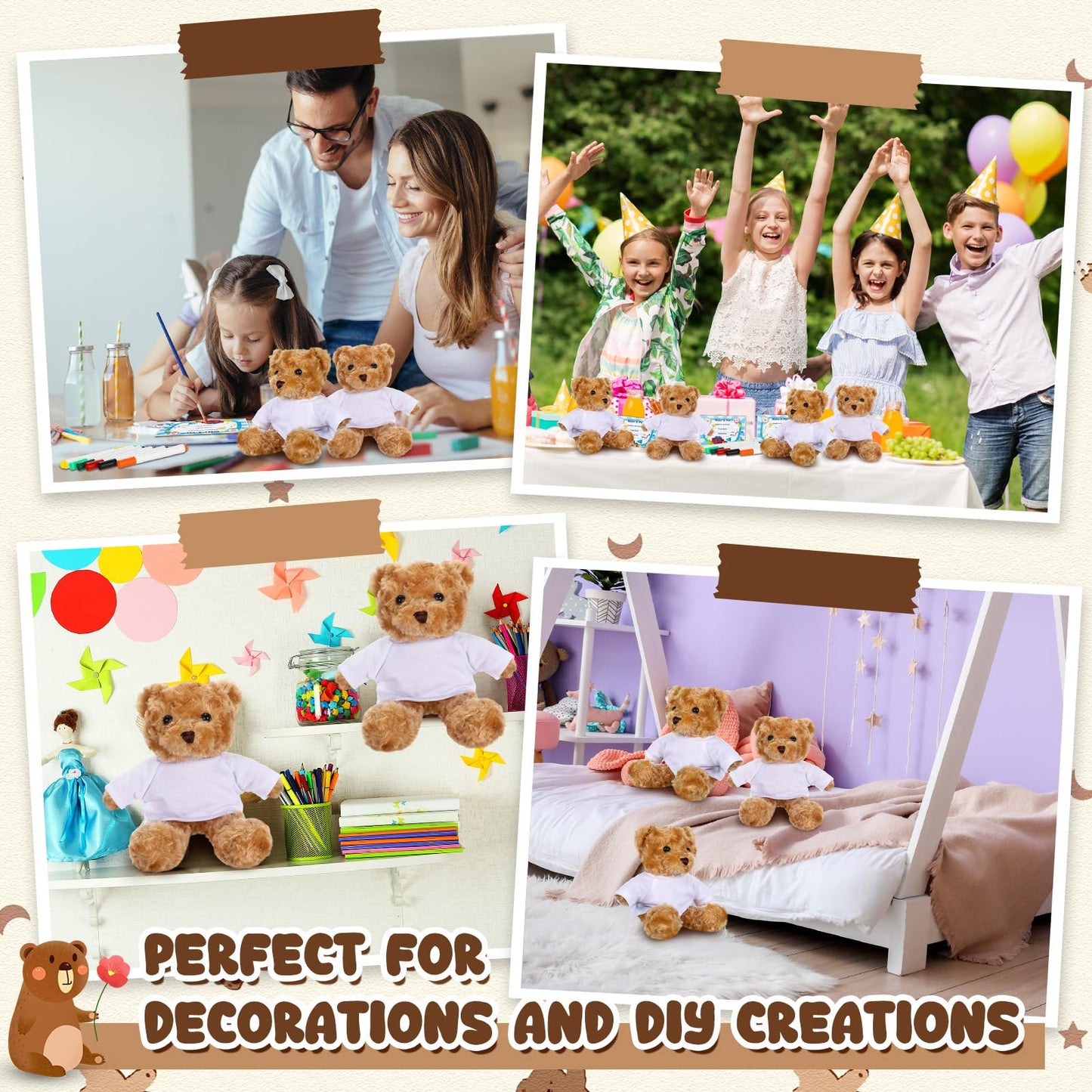 Blueweenly 20 Pcs 5 Set Graduation Make Your Own Stuffed Animal Teddy Bear Kit Including 5 9.84 Inches Velvet Animal with T Shirts and Markers for Graduates DIY Craft Gift(Brown,Bear)