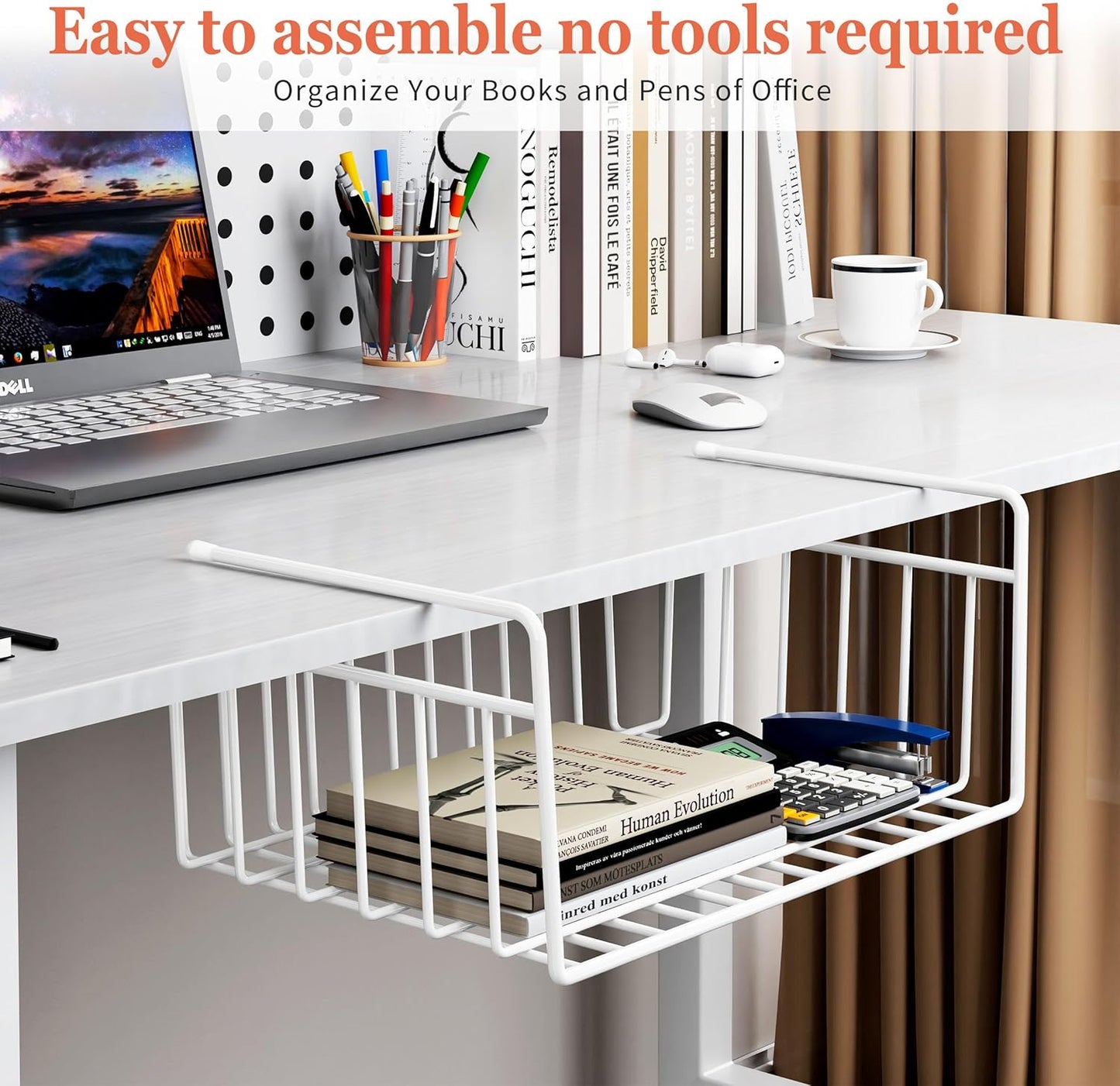 SUFAUY Under Shelf Basket Organizer, Holds up to 22lbs, Kitchen Pantry Storage Bin, White, 4 PCS