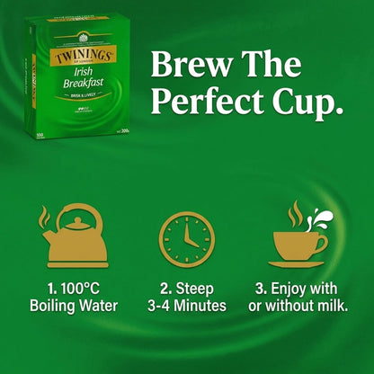 Twinings Irish Breakfast Tea Bags - Classic Flavor, 100 Count Pack for Energizing Mornings