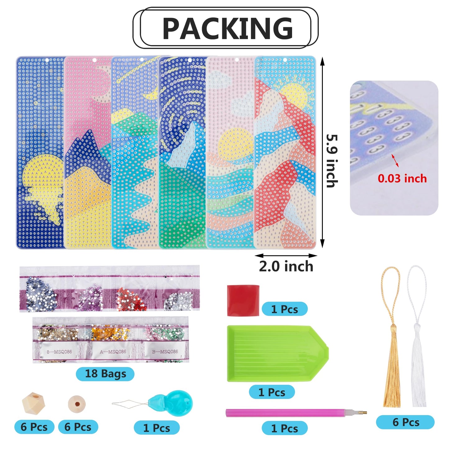 SWATOM 6 Pcs 5D Diamond Painting Bookmarks Sun & Moon Nature Acrylic Diamond Art Bookmark with DIY Painting Kits Tassels & Wood Beads Pendant Rhinestone Bookmarks