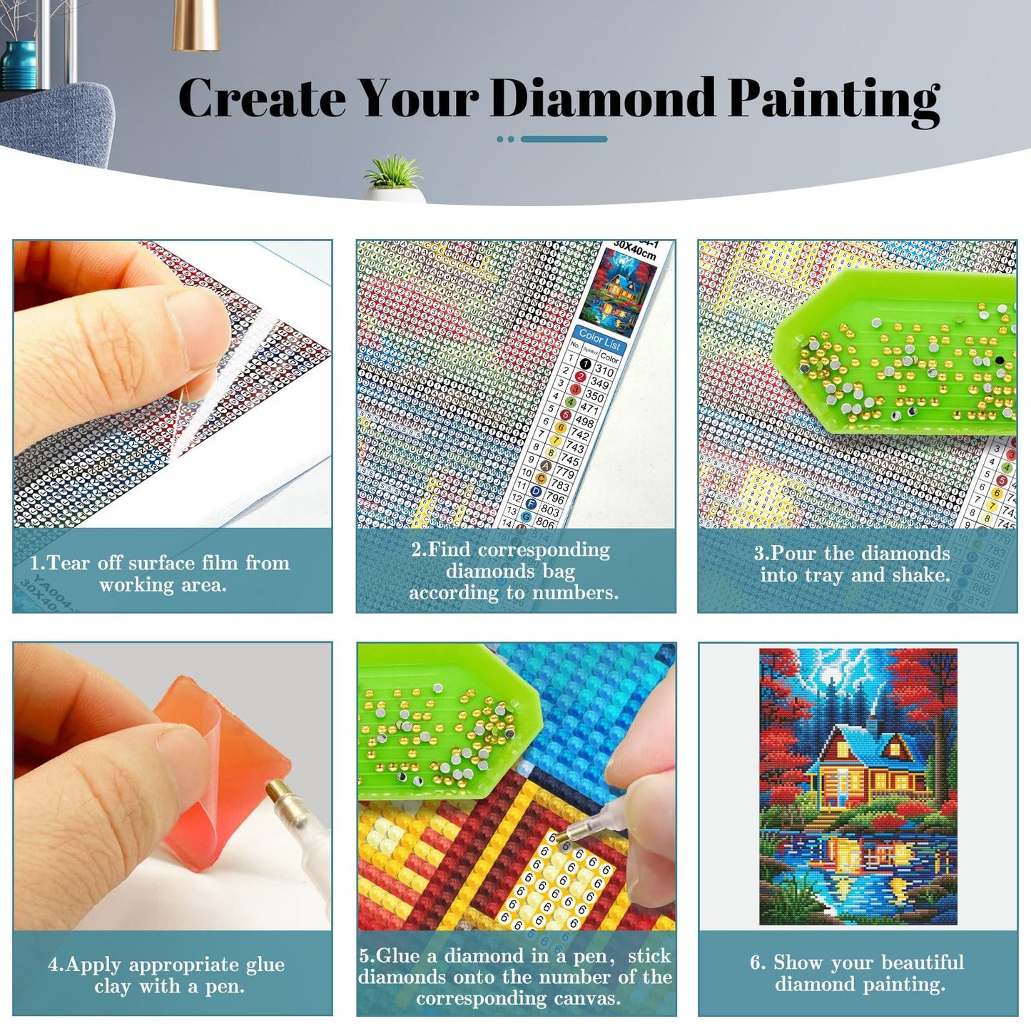 YOYA 2 Pack Log Cabin Diamond Painting Kits for Adults, Lake Cabin 5D Diamond Art Kits for Adults, DIY Scenery House Full Drill Gem Art Painting Kit for Home Wall Decor 12 x 16 Inch