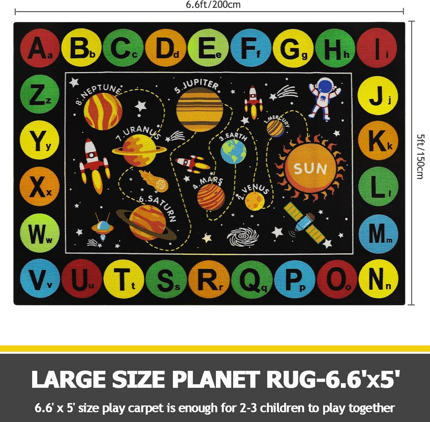 Decor,5'x6.6' Capslpad Black Outer Space Kids Play Rug ABC Alphabet Kids Play Mat for Toddlers Non Slip Solar System