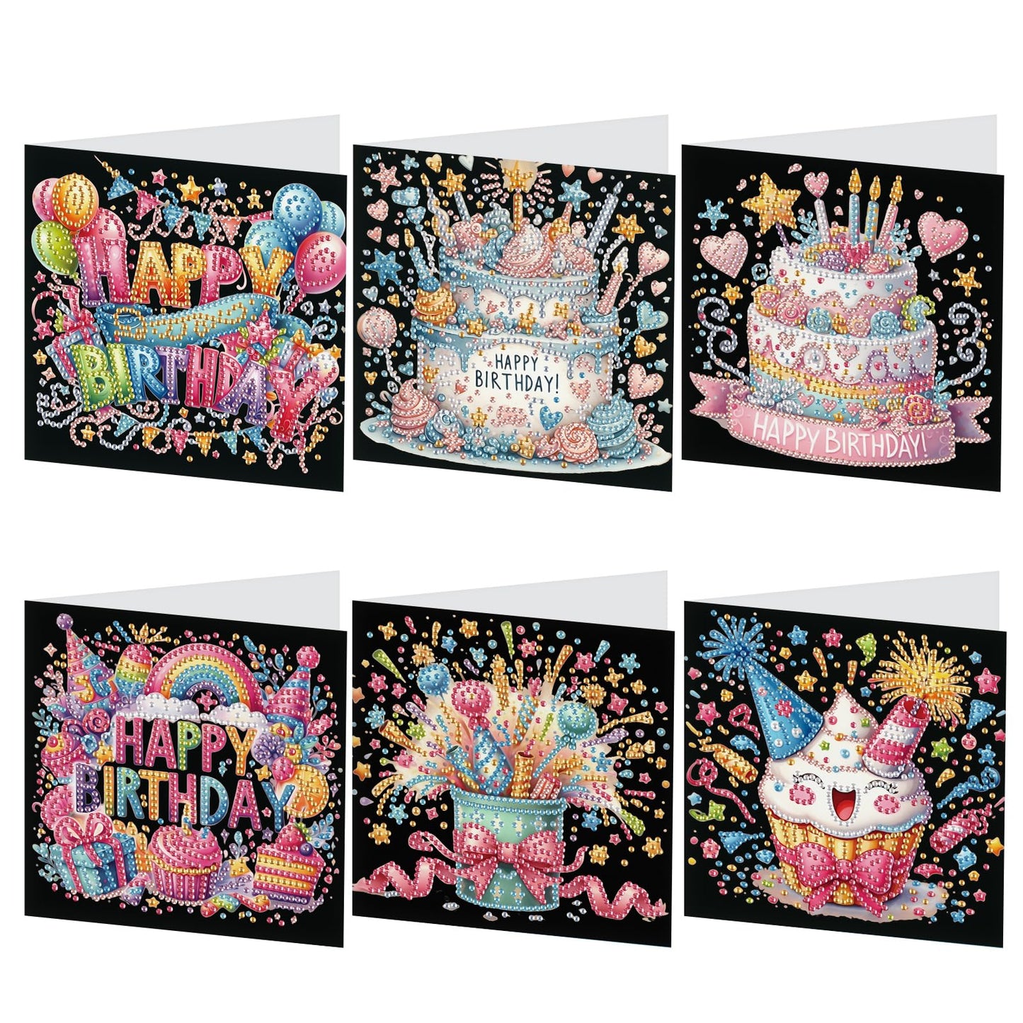 antor 6 Pcs 5D Diamond Painting Greeting Card Kits, Laser Effect Diamond Art Birthday Cards Special Shaped Diamond Art Postcards Crafts for Birthday Holiday (30x15cm)